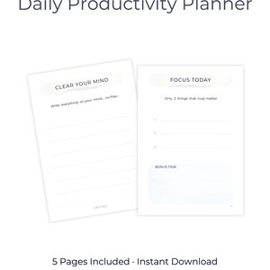 Daily Productivity Planner Printable, Focus Planner, Task Organizer, Habit Tracker, A4 A5 US Letter, Instant Download