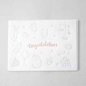 Letterpress Karte zur Geburt, Babykarte Glückwunschkarte, Gratulationskarte, Grusskarte Karte Mädchen, Klappkarte mit Umschlag