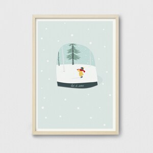 Christmas Poster Snow Dome Digital download, Printable, Nursery Wall Decor, Let it snow, Christmas wall art to print at home