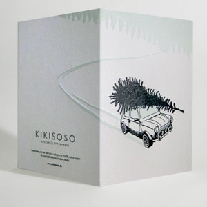Letterpress-Weihnachtsgrußkarte, Mini Cooper, Illustrationskarte, süße Weihnachtskarte, Faltkarte, Umschlag, Geschenk, Nachricht, Brief