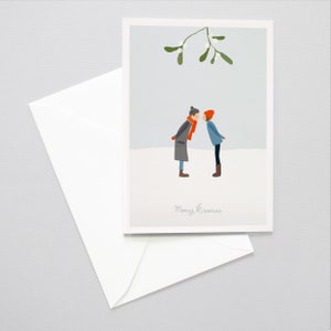 Christmas Greeting Card, Merry Kissmas, Kissing under Mistletoe, Card, Greeting Card, Folded Card, Envelope, Present, Message, Letter