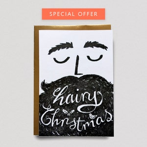 Hairy Christmas, Weihnachtsmann, Letterpress Weihnachtskarte, Klappkarte, Goldener Umschlag