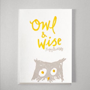 Eule und Weise - alt und weise - LETTERPRESS Geburtstagskarte - ZUM VERKAUF