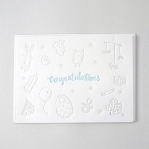 Baby Boy Letterpress Karte - Spielzeug Illustrationen