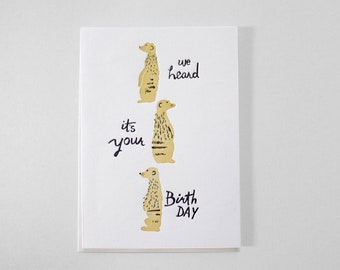 Meerkats birthday card - Letterpress greeting card