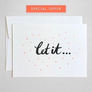 Weihnachtskarte Let it Snow / Letterpress Weihnachtsgrusskarte, Klappkarte, minimal Typografie Schwarz Weiß und Neon Akzente, Scandi Style
