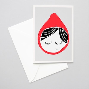 Grußkarte Rotkäppchen, Illustration Mädchengesicht,  Karte, Grußkarte, Faltkarte, Umschlag, Geschenk, Nachricht, Brief