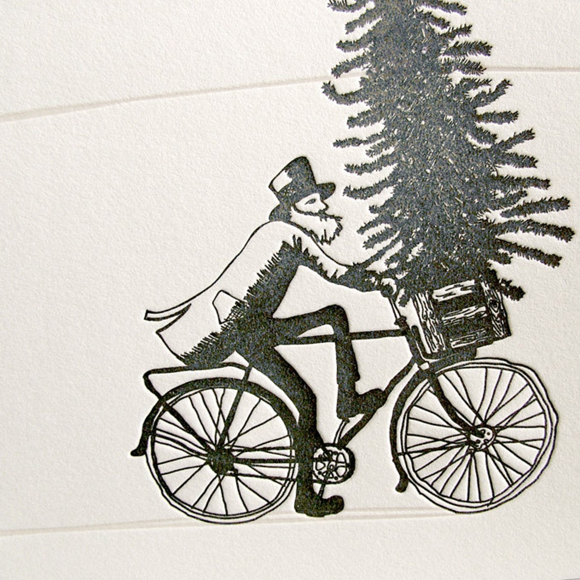Letterpress Christmas Card EVERGREEN 'TREE BIKE' Etsy