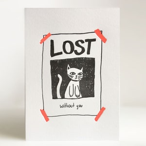 Missing You Cat, Letterpress Liebeskarte, Liebeskarte, Corona Karte, Katze, Fräulein Sie, Valentinstag, Grußkarte