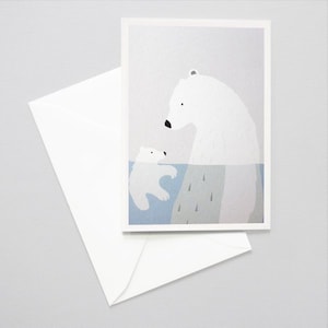 Grußkarte Eis Bären, Karte zum Geburtstag, Illustration Eisbären Mutter und Baby, Karte zur Geburt, Klappkarte mit Umschlag, Geschenk, Brief
