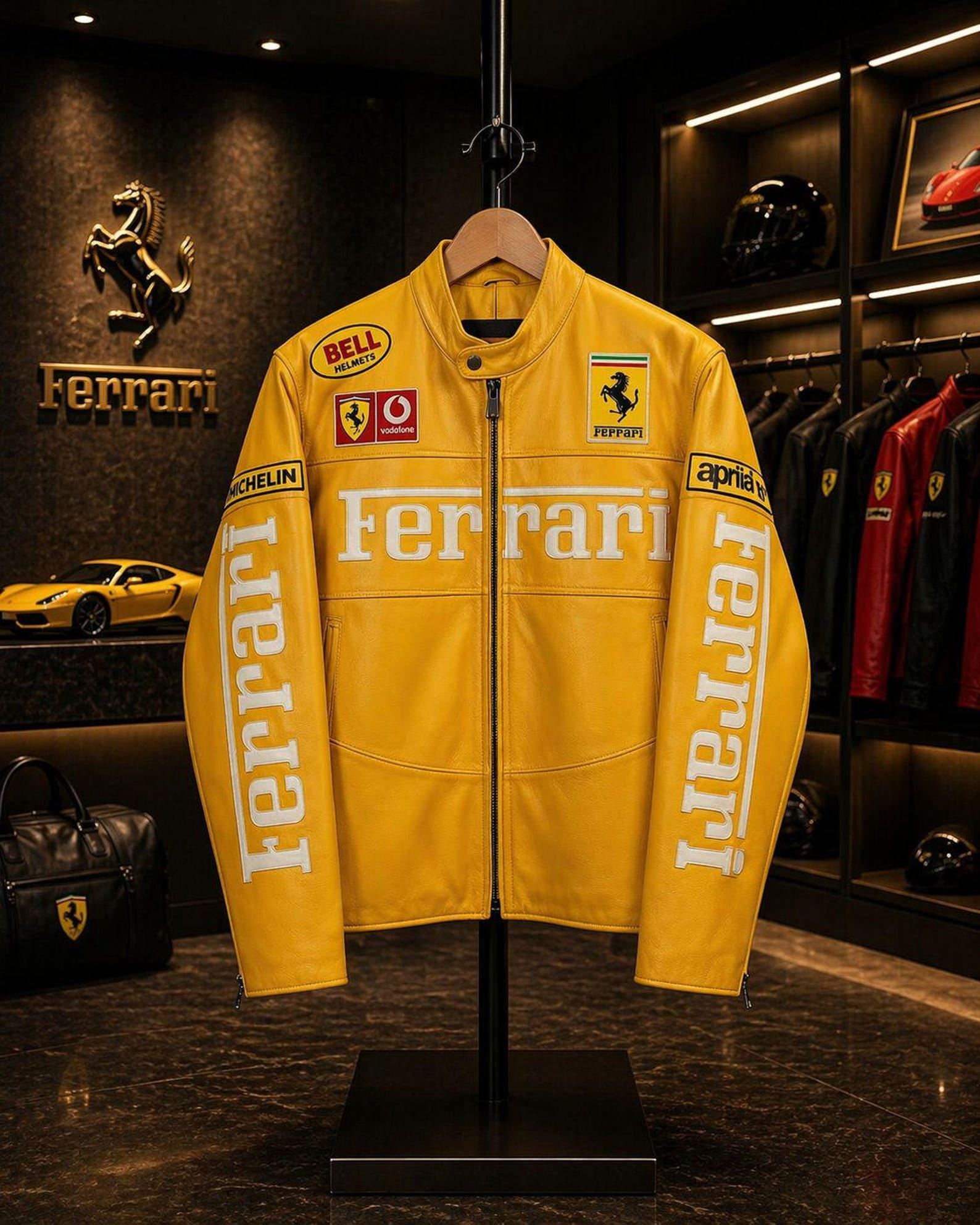 Ferrari レザージャケット Ferrari Racing Leather Jacket Vintage F1 Logo Men's Motorcycle