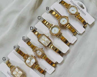 Dameshorloge met Italiaanse bedelarmband, roestvrijstalen horloge, cadeau voor haar, horloge met Italiaanse bedelarmband, goudkleurig, vintage horlogestijl