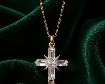Radiant Faith Pavé Cross Necklace – 14K Gold-Plated