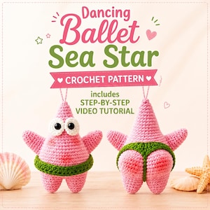 Virkmönster för dansande balett med sjöstjärna, amigurumi med persika-rumpa och stjärna, berlock för bilhänge, rolig docka, rolig handgjord present i PDF-format – Low Sew