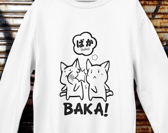 Baka Neko Cat Attack Unisex Sweatshirt Manga Anime Shirt Harajuku Streetwear Grunge