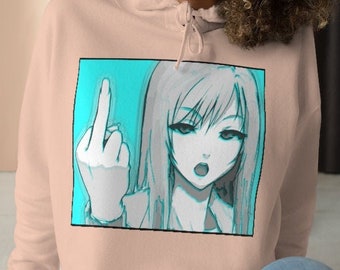 Vaporwave Anime Hoodie, Middle Finger, Glitch, Crop Hoodie, Crop Top, Aesthetic Hoodie, Hooded, Glitch