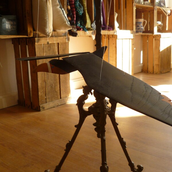 French Vintage Wooden Flying Bird Toy Puppet or Mobile - Toucan