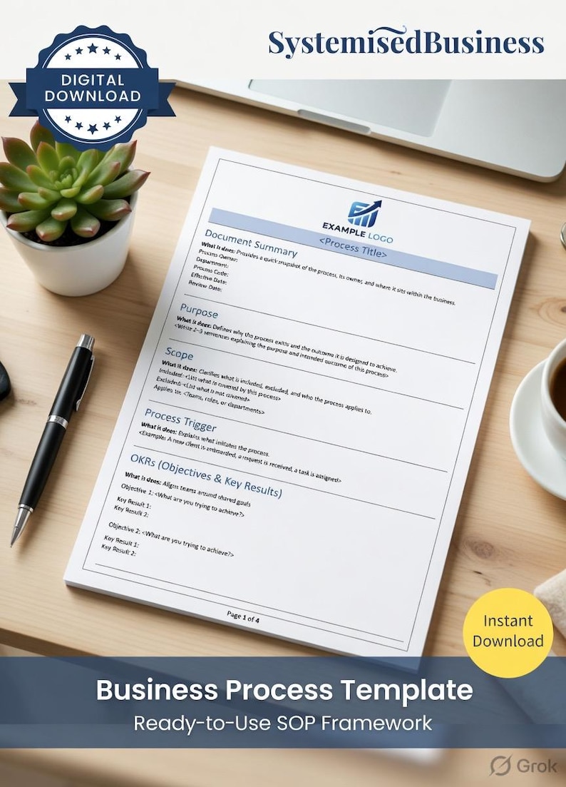 Process Document Template | SOP Template | Business Systems ...