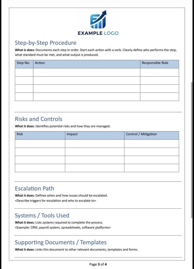 Process Document Template | SOP Template | Business Systems ...