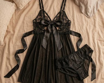 Lace Nightdress Babydoll Backless V Neck Women’s Lingerie Set