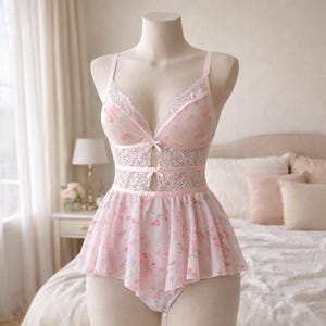 Rood Sexy lingeriejurkje - Met chooker eraan vast - Deels doorzichtig