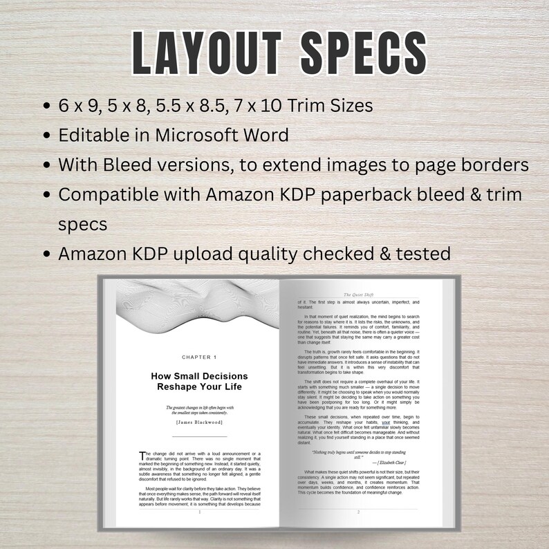 Book Formatting Template for KDP Paperback, Book Interior Layout Design ...
