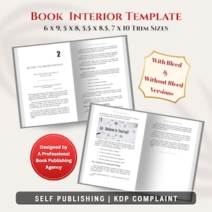 KDP Book Formatting Template, Paperback Interior Layout, 6x9 5x8 5.5x8.5 7x10 Typesetting, With & Without Bleed