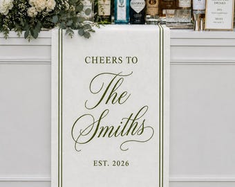Personalized Wedding Bar Runner Sign, Custom Family Name Linen Decor, Signature Drink Wedding Sign,Wedding Reception Decor,Cocktail Bar Sign