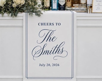 Custom Wedding Welcome Sign, Linen Bar Sign, Wedding Table Runner, Name Bar Wedding Sign, Wedding Reception Decor, Fabric Bridal Shower Sign