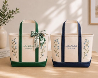 Personalized Mother of the Bride Tote Bag, Embroidered Mother of the Groom Canvas Bag, Wedding Gift, Bridal Party Gift, Bachelorette Gifts