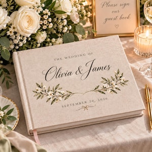 Libro de firmas personalizado para bodas, libro de firmas personalizado en lino, libro de recuerdos de boda, álbum de recortes de boda, regalo para los novios