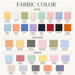 Puede incluir: Una carta de colores de tela que muestra tres categor&iacute;as: S&oacute;lido, Vichy y Rayas. La secci&oacute;n S&oacute;lido muestra 16 colores, incluyendo amarillo crema, blanco y negro. La secci&oacute;n Vichy muestra 6 patrones de cuadros. La secci&oacute;n Rayas muestra 12 patrones.
