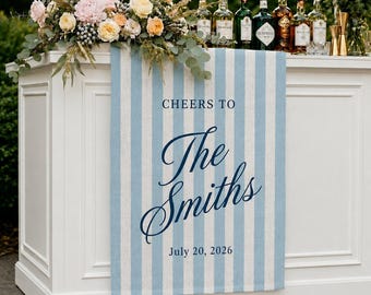 Custom Wedding Welcome Sign, Linen Bar Sign, Wedding Table Runner, Name Bar Wedding Sign, Wedding Reception Decor, Fabric Bridal Shower Sign