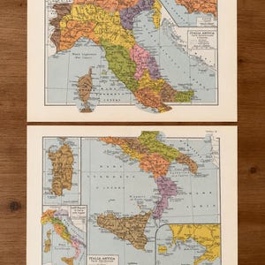 Set vintage kaarten van het oude Italië | Noord- en Zuid-Romeins Italië | Originele historische atlaskaarten | Antieke Italiaanse cartografie | WallAr