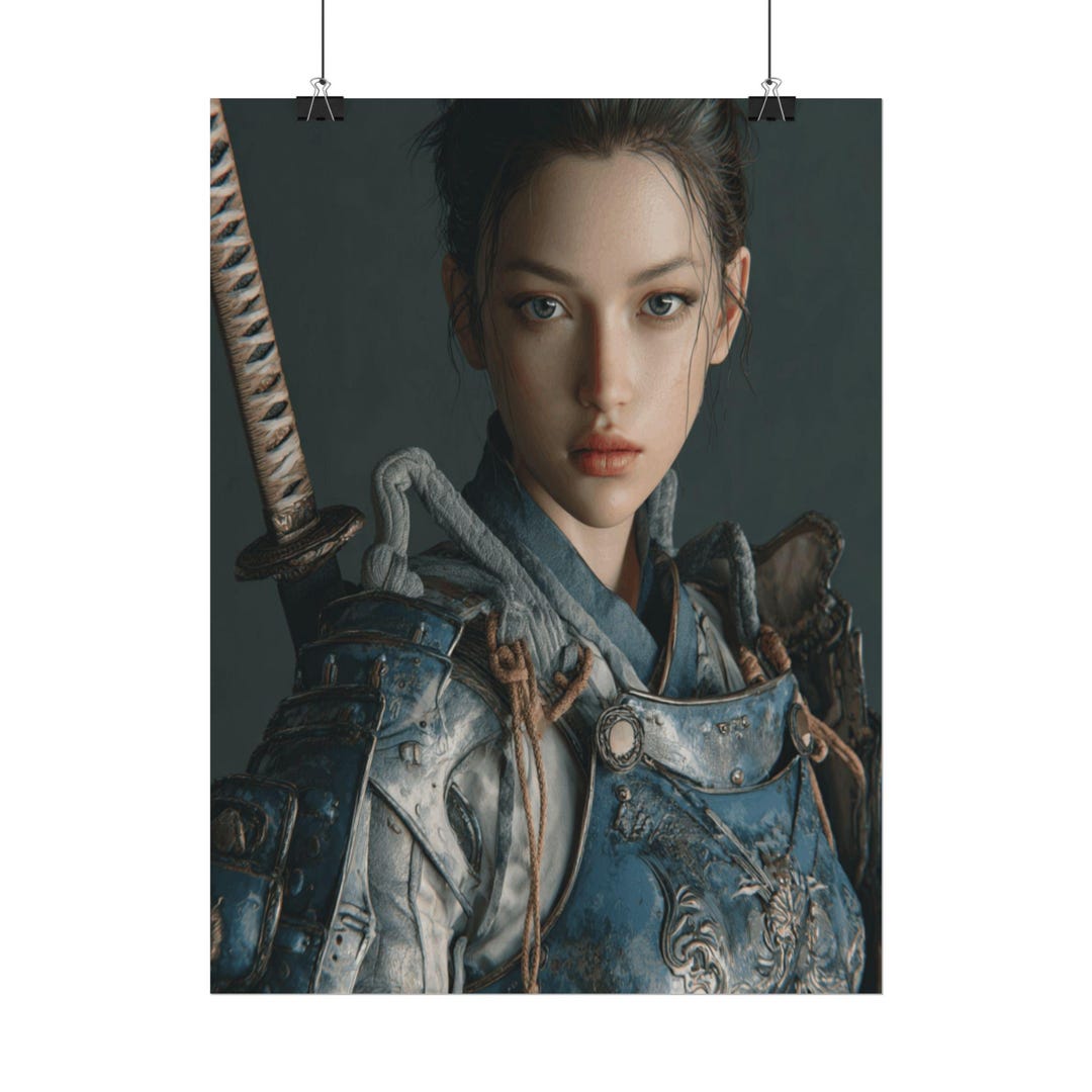 Female Samurai Poster, Warrior Woman Wall Art, Japanese Armor Portrait ...