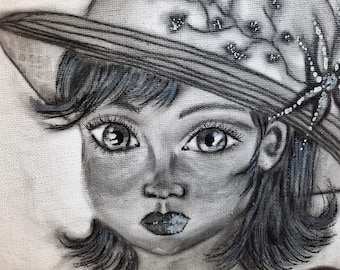 Dessin sur toile original pièce unique - visage - Smée - LA BELLE ANGLAISE