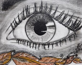 Dessin sur toile original pièce unique - oeil - Smée - OEIL D'AUTOMNE