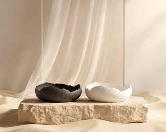 Bol de cerámica moderno, minimalista, blanco y negro, bol decorativo, frutero, decoración del hogar, regalo