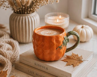 Pumpa-kaffemugg, keramisk höstmugg, halloween-köksdekor, tacksägelsepresent, mysig höstdryck