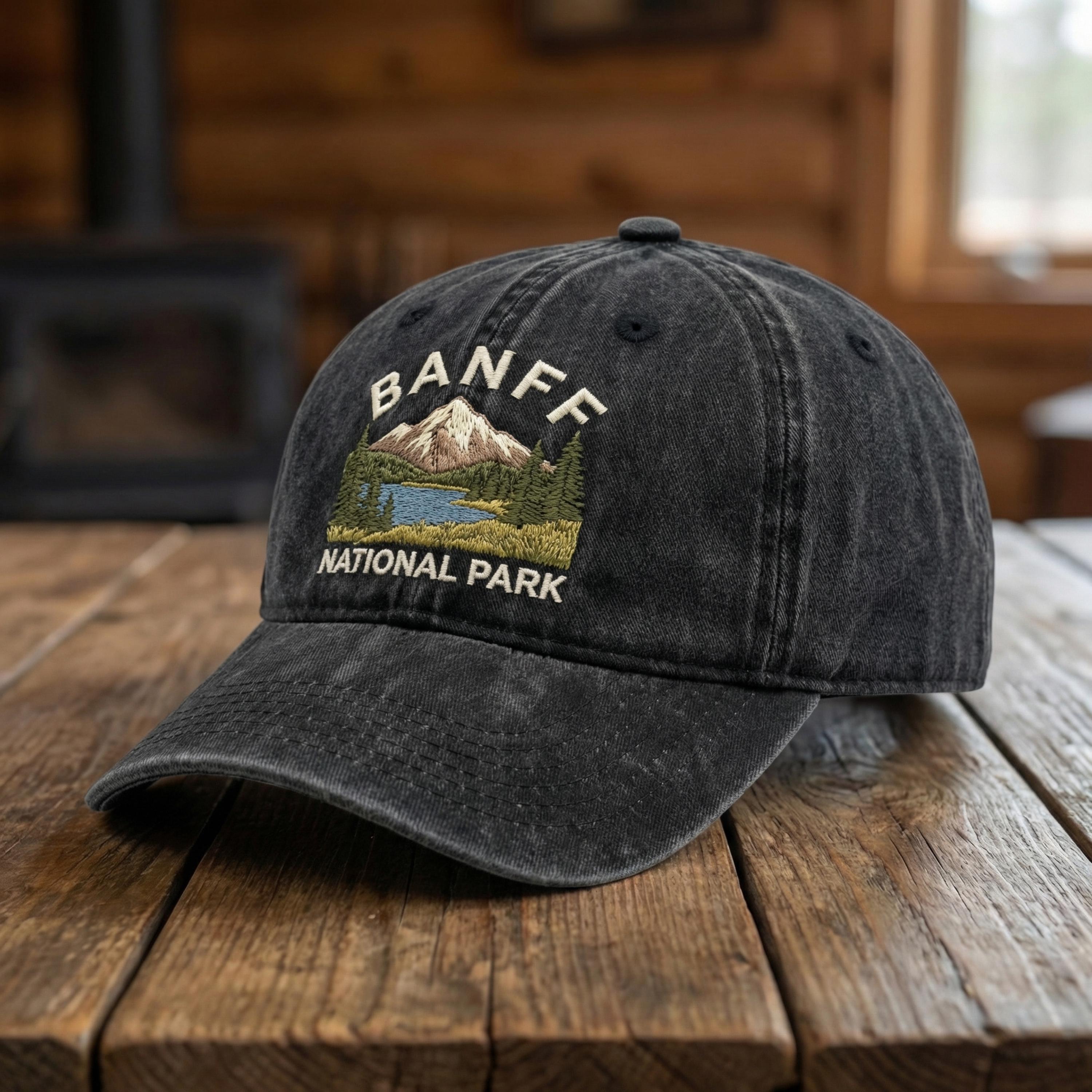 Banff National Park Embroidered Washed Cotton Cap, Canada Mountain ...