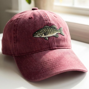 Schwarzer Bass Fisch Hut Gestickte Männer Frauen Wildlife Geschenk Kappe