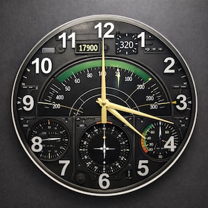 Moderne lucht- en ruimtevaartdecoratieklok | Glazen muurkunst pilootcockpit | Uniek flightdeck-esthetiek voor thuiskantoorcadeau