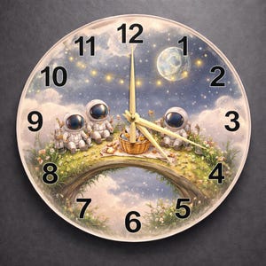 Orologio da parete con tema "Picnic da astronauta da sogno", decorazione unica per la cameretta dei bambini, simpatico oggetto d'arredo per la cameretta, orologio in vetro fantascientifico, idea regalo