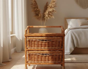 Wicker Storage Cabinet – Handmade Willow Chest of Drawers – Rustic Entryway Organizer – Boho Storage Furniture – Wicker Dresser