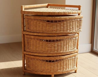 Corner Wicker Storage Cabinet – Handmade Willow Chest Of Drawers – Rustic Farmhouse Organizer – Bathroom Storage Unit
