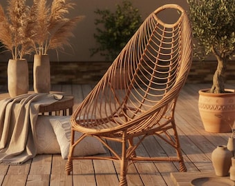 Sillón de mimbre – Silla capullo hecha a mano – Silla auxiliar de mimbre natural – Silla de estilo bohemio – Silla de lectura tejida