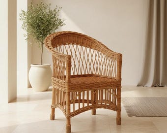 Poltrona in vimini – Poltrona d'accento in rattan – Sedia boho fatta a mano – Sedia da patio in salice naturale – Mobili intrecciati per il soggiorno