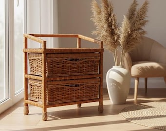 Rattan Cabinet – Wicker Chest of Drawers – Boho Storage Cabinet – Handwoven Wicker Furniture – Natural Willow Organizer