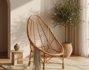 Poltrona lounge in rattan – Poltrona d'accento in vimini – Poltrona da lettura boho – Poltrona in salice realizzata a mano – Mobili in vimini naturale