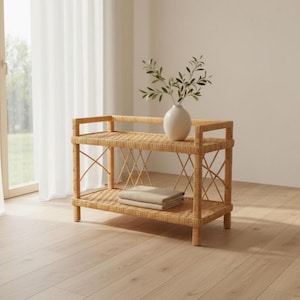 Handgefertigtes Schuhregal aus Korbgeflecht – Eingangsbank aus Rattan – Aufbewahrungsregal aus Korbgeflecht – Schuhorganizer – Boho-Flurmöbel – Eingangsbank
